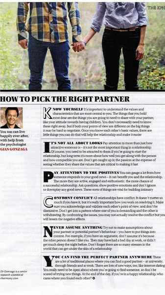 eharmony magazine clipping. Headline reads How to pick the right partner