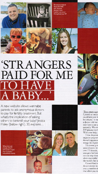 Magazine clipping with the heading Strangers paid for me to have a baby...