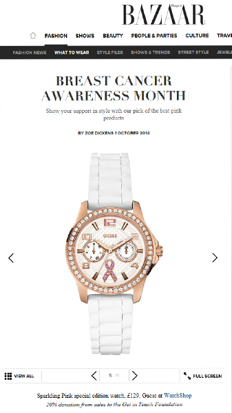 White watch with gold face on Bazaar website